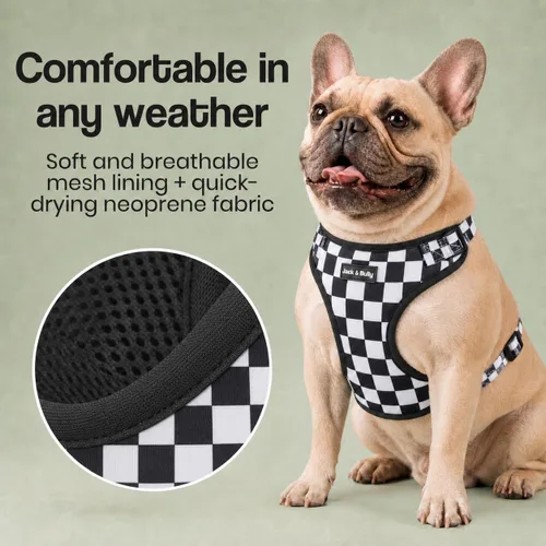 Vista 9 de Jack & Bully Arnés para perro, chaleco sin tirones, de neopreno ajustable, suave con malla transpirable, para todo tipo de clima, bulldog francés