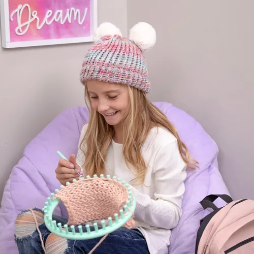 Vista 4 de Hapinest - Kit de tejido para aprender a tejer sombrero y bufanda con telar para niños de 8 a 12 años
