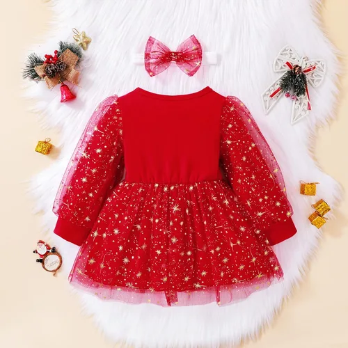 Vista 3 de Vestido de Navidad de terciopelo para niñas pequeñas, vestido de Papá Noel, de manga larga, felpa, para fiesta de princesa, cosplay, vestido