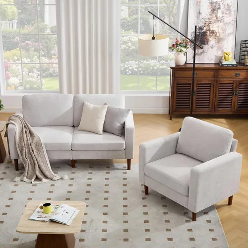 Vista 18 de Kingfun Silla decorativa, sillas de sala de estar, sillón de lectura de chenilla, de mediados de siglo con pie de madera maciza, decoración moderna