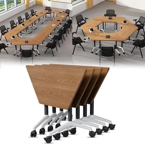 Vista 10 de 2Pack Folding Conference Table, 47.2in Modular Training Table with Wheels Grey