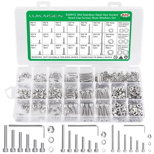 Vista 20 de Juego de 1440 tornillos hexagonales de cabeza de botón de acero inoxidable 304, tuercas y arandelas, M2 M3 M4 M5 Juego de pernos resistentes a