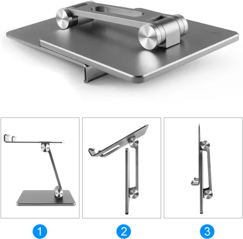 Vista 3 de Tissting Soporte ajustable para tableta, soporte para tableta de aleación de aluminio, plegable, antideslizante, soporte de escritorio, portátil