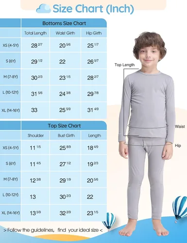 Vista 7 de Subuteay Ropa interior térmica para niños, con forro polar, pantalones largos, capa base ultra suave