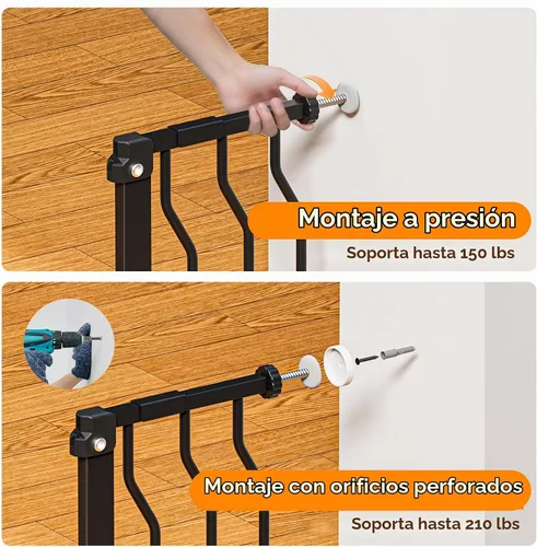 Vista 6 de Puerta para bebés de 29 a 43 pulgadas para escaleras, esenciales para la seguridad del bebé, puerta de cierre automático para puertas, puerta