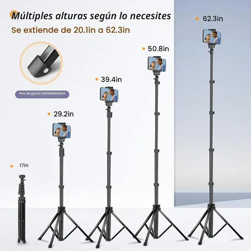 Vista 4 de Aureday Kit de accesorios para trípode de teléfono de 62", soporte de trípode para cámara y teléfono celular con control remoto inalámbrico