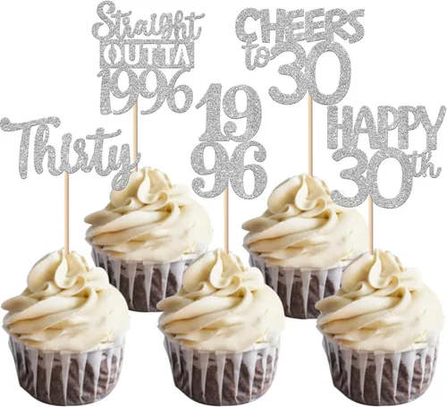 Vista 79 de 30 piezas negras para cupcakes de 10.º cumpleaños con purpurina Ten Happy 10 Straight Outta 2016 para saludos a 10 años 10 cumpleaños, boda Negro