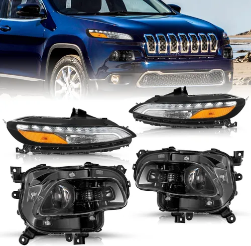 Vista 18 de JSBOYAT Compatible con Jeep Cherokee 2014-2018 Led DRL luz de estacionamiento y luces antiniebla, señal de giro estilo OE LED DRL cromada, luz