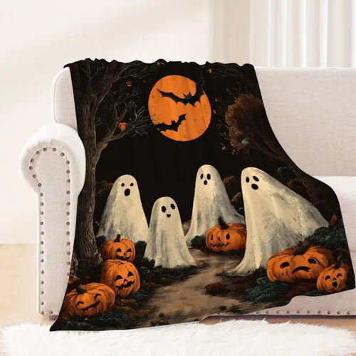 Vista 11 de Manta de Halloween para bebé, mascota pequeña, manta espeluznante de calabazas negras para gatos, manta para cuna, cochecito, decorativa, ligera