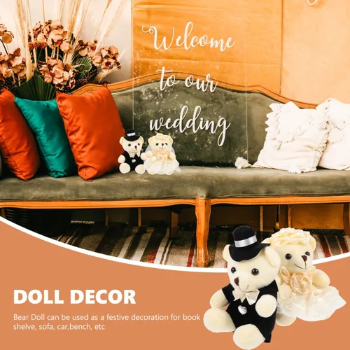 Vista 6 de 2 adornos de oso de boda, adorables osos de peluche para novia y novio, perfectos para decoración de bodas, día de San Valentín, oficina en casa