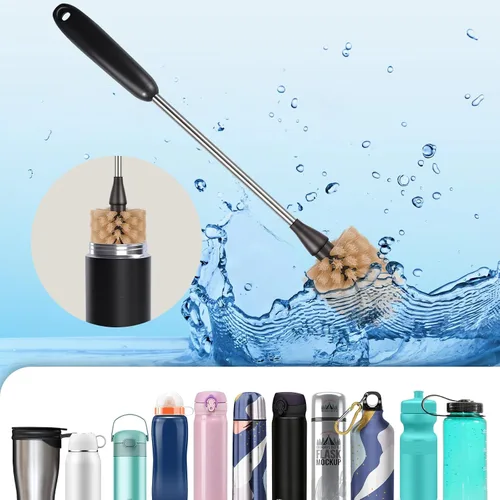 Vista 3 de Juego de 7 cepillos de limpieza de botellas de agua de mango largo de acero inoxidable para limpiar botellas de cerveza de cuello estrecho, tazas