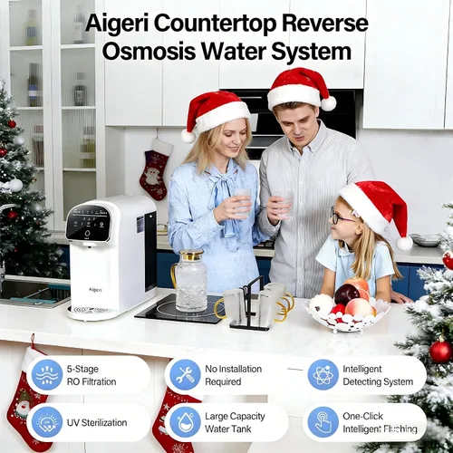 Vista 9 de Aigerri Filtro de agua portátil de ósmosis inversa para encimera con sistema de filtración de ósmosis inversa UV, 5 etapas, no necesita instalación