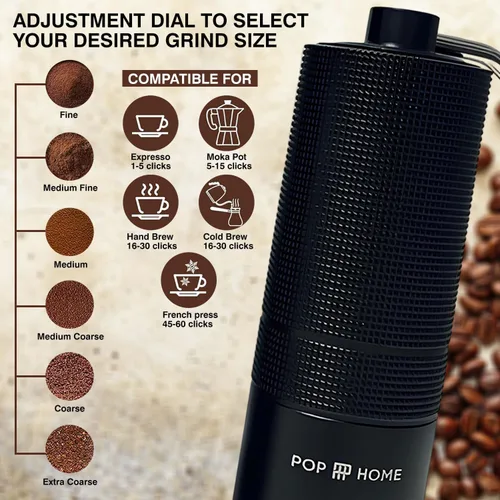 Vista 2 de Molinillo de café manual – Molinillo de mano cónico de acero inoxidable para expreso y prensa francesa – Ajustable y portátil