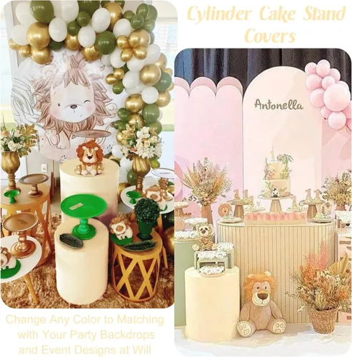 Vista 6 de Fivenl Juego de 5 fundas de elastano para pedestal cilíndrico, color beige, elásticas, cubiertas de zócalo cilíndrico para mesa de postre, cubierta