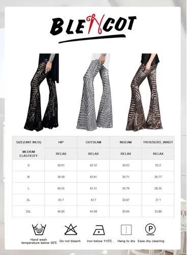 Vista 6 de BLENCOT Pantalones acampanados para mujer de cintura alta pierna ancha pantalones de palazzo con lentejuelas brillantes