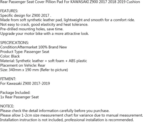 Vista 6 de Funda para asiento trasero de pasajero para Z900 2017 2018 2019