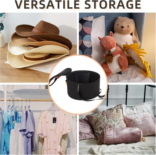 Vista 6 de Pehciroe Caja de almacenamiento moderna para sombreros redondos negros, cajas portátiles de fieltro para sombreros de viaje con tapa translúcida a