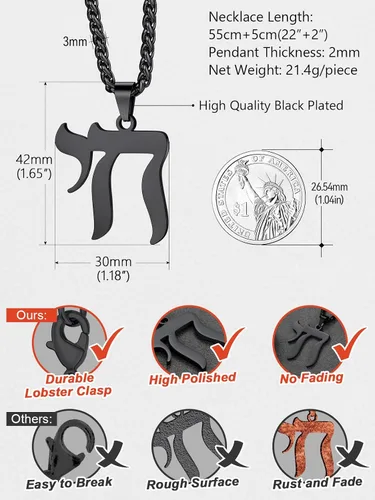Vista 6 de FaithHeart Collar con colgante de estrella de David para hombres y mujeres, collar con colgante de estrella judía en acero inoxidable, amuleto
