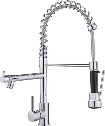 Vista 19 de AIMADI - Grifo de cocina, grifo de cocina negro y dorado con rociador, grifo de cocina estilo comercial de una sola manija, color negro mate, con un
