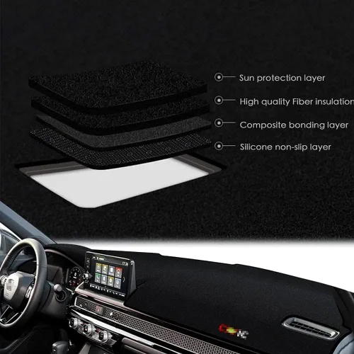Vista 3 de Funda para salpicadero ajustable negra para consola central, tapete protector parasol compatible con Honda 11 Civic 2021 2022 Coupé (borde negro)