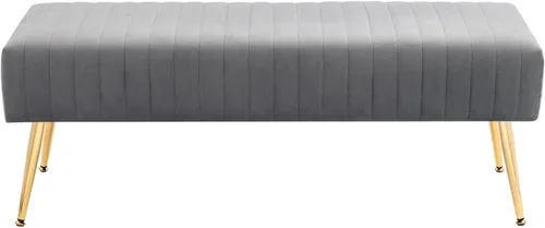 Vista 11 de Furniliving Banco de 44 Pulgadas para Dormitorio, Bancos Otomanos Tapizados con Tela Rayada y Tufting con Patas de Metal en Forma de X para Sala