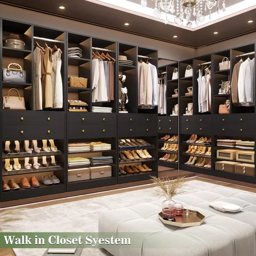 Vista 6 de Besiost Sistema de Armario Pequeño, Sistema Organizador de Armario de Madera de 28"/2.3 Pies con Cajones y Estantes, Sistemas de Armario Walk-in