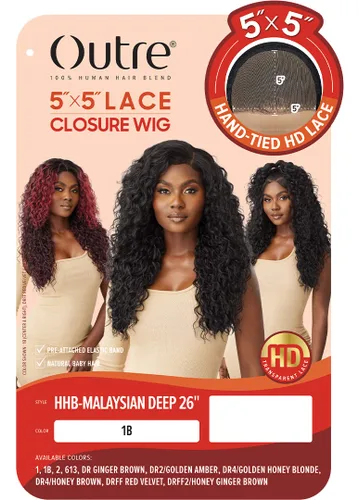 Vista 2 de Outre - Peluca con cierre de encaje 5X5 - Mezcla de cabello humano - Malasia profunda 26" (DR JENGIBRE MARRÓN)
