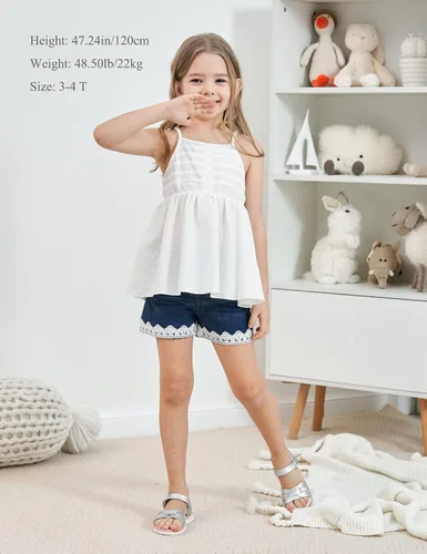 Vista 2 de SEYOUAG Conjunto de 2 piezas de ropa para niña pequeña + pantalones cortos de mezclilla