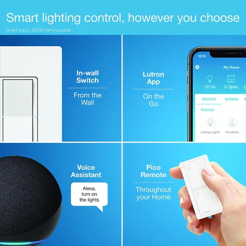 Vista 6 de Lutron Claro Interruptor de luz inteligente para iluminación Caseta, para luces LED, ventiladores, 5 amperios, un solo polo/3 vías, se requiere Negro