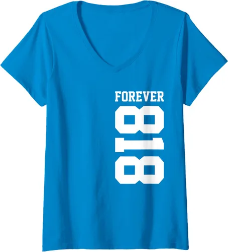 Vista 9 de Camiseta con cuello en V 818 Area Code Los Angeles California Glendale CA Burbank CA para mujer, Negro