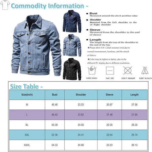 Vista 2 de Chaqueta de mezclilla para hombre, con cuello alto, con botones, para invierno, casual, a la moda