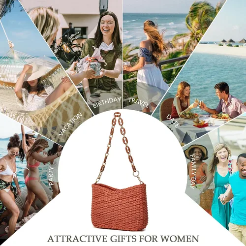Vista 6 de JYG Bolso de hombro tejido de paja para mujer, pequeño, de verano, playa, viaje, bolso cruzado clásico, bolso de mano
