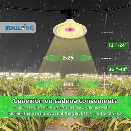 Vista 3 de Luces LED de Crecimiento para Exteriores, Luz de Crecimiento de Cadena Impermeable, Luces de Crecimiento de Plantas de Espectro Completo con Cable