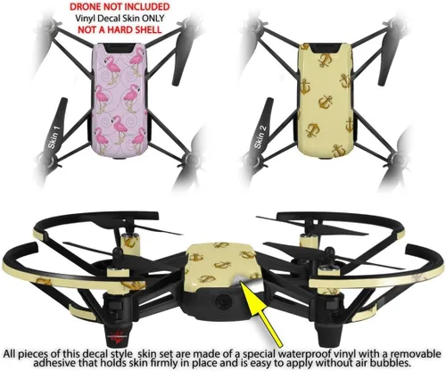 Vista 2 de Skin Decal Wrap 2 Pack Compatible with DJI Ryze Tello Flamingos on Pink Drone NOT Included