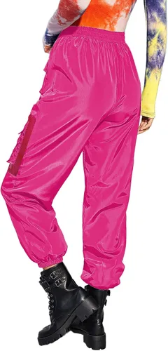 Vista 2 de Floerns Pantalones cargo deportivos de cintura alta con cordón en contraste de malla para mujer