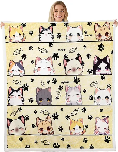 Vista 8 de Manta de franela de animales de dibujos animados para todas las estaciones, manta de cama azul con estampado de amor Kawaii para decoración