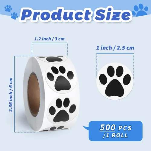 Vista 9 de 500 calcomanías coloridas con estampado de patas, calcomanías autoadhesivas de pata de perro de 1 pulgada 6 Colors for Kids Crafts, Student