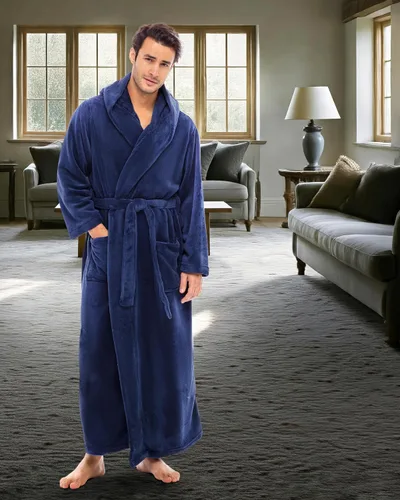 Vista 4 de Alexander Del Rossa Bata de baño de vellón afelpado suave, con capucha, para hombre, bata larga y cálida