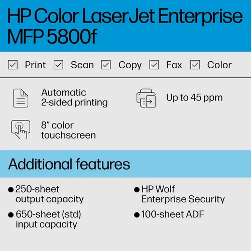 Vista 2 de HP Impresora Color LaserJet Enterprise MFP 5800f, impresión, escaneo, copia, lo mejor para empresas (6QN30A)