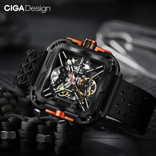 Vista 8 de CIGA Design Mechanical Automatic Watch X Series SUV Inspired Anti-Shock Design Sapphire Crystal Analog Skeleton Watches with Silicone and Nylon
