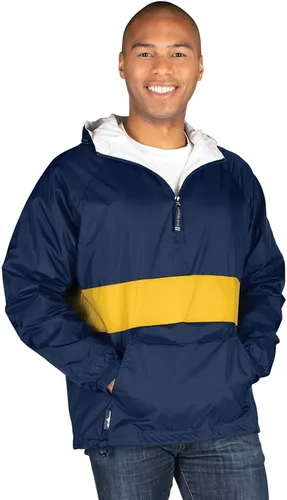 Vista 11 de Charles River Apparel Jersey clásico a rayas unisex, cortavientos resistente al agua para hombres y mujeres Negro