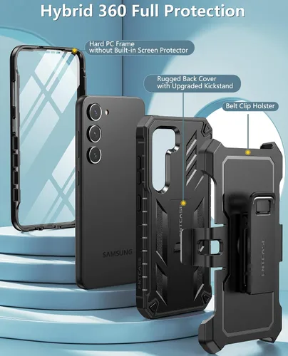 Vista 6 de FNTCASE - Funda para Samsung Galaxy S23-Plus: funda protectora resistente a prueba de golpes con funda de clip para cinturón y soporte Funda