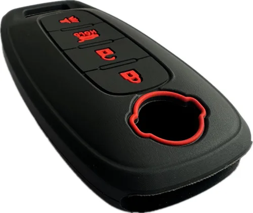 Vista 2 de Funda de llave de silicona KAWIHEN compatible con Nissan Pathfinder Rogue 2023 2024 (4 botones (sin inicio remoto), negro con rojo)