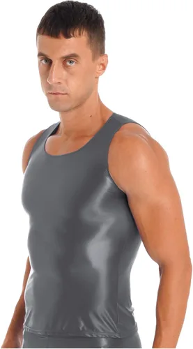 Vista 2 de Loloda Camisetas sin mangas brillantes brillantes para hombre, para gimnasio, musculación, fitness, sin mangas