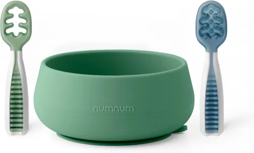 Vista 9 de NumNum Juego de tazones para bebé y 2 cucharas GOOtensils, tazones con succión para bebés de 4+ meses, succión extra fuerte antideslizante, 100%