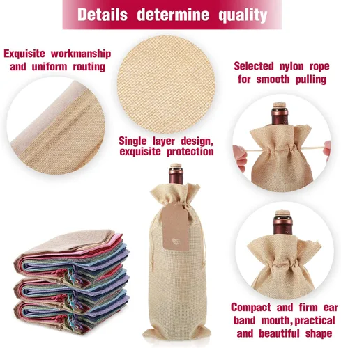 Vista 3 de Shappy 36 bolsas de vino de arpillera a granel, boda, compromiso, despedida de soltera, regalo para recién casados, cubierta de lona para botella