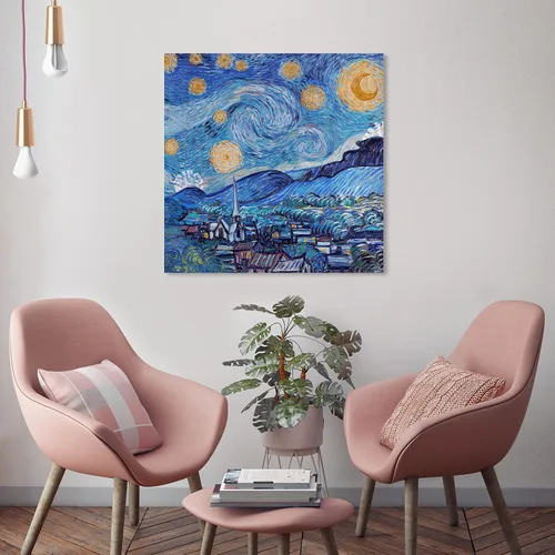 Vista 2 de The Oliver Gal Artist Co. Lienzo cuadrado tradicional de noche estrellada de 24 x 24 pulgadas, arte de pared cuadrado de noche estrellada, color azul