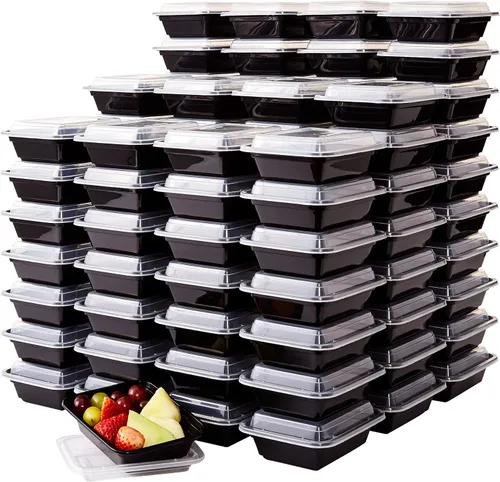 Vista 8 de Contenedor duradero de almacenamiento de alimentos, grado comercial, recipientes de plástico sin BPA con tapas, 25 unidades, reciclable, a prueba
