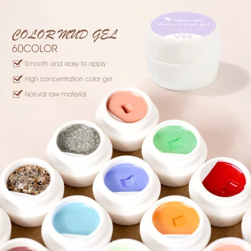 Vista 4 de VENALISA - Kit de pintura de gel de barro de 60 colores con tarjeta de color, pincel de dibujo, esmalte de uñas de gel para arte de uñas, juego