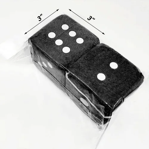 Vista 3 de 1 par de dados de felpa negros peludos de 3 pulgadas clásico vintage [dados nostálgicos de los años 80 para espejo] para espejos interiores